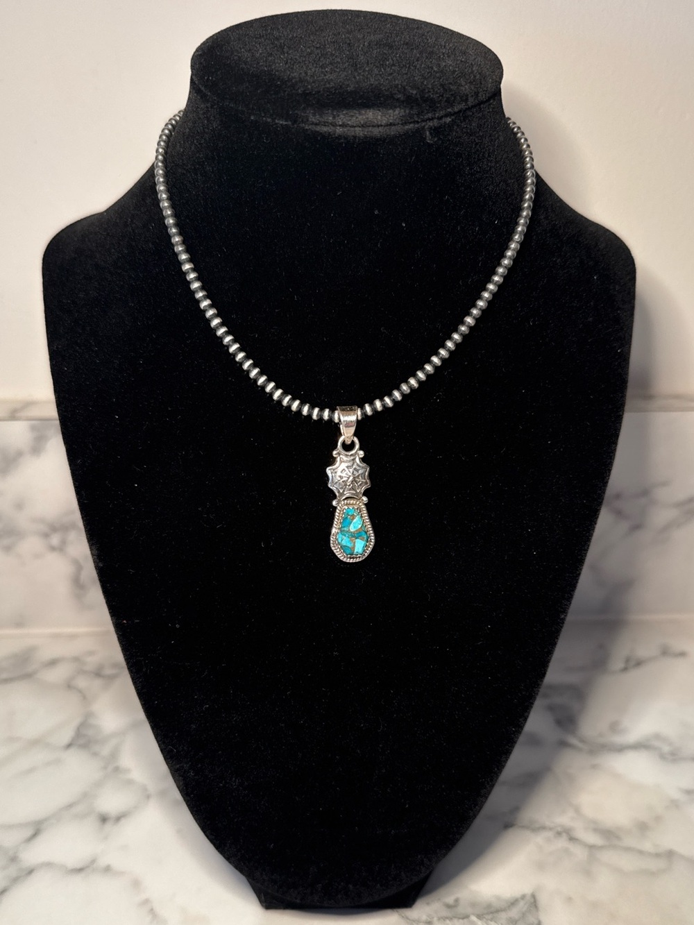 Blue Copper Turquoise Spider Pendant